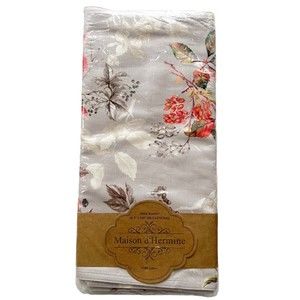 Maison d’ Hermine Equinoxe Grey Table Runner Floral Bird Autumn Forest 14.5x108